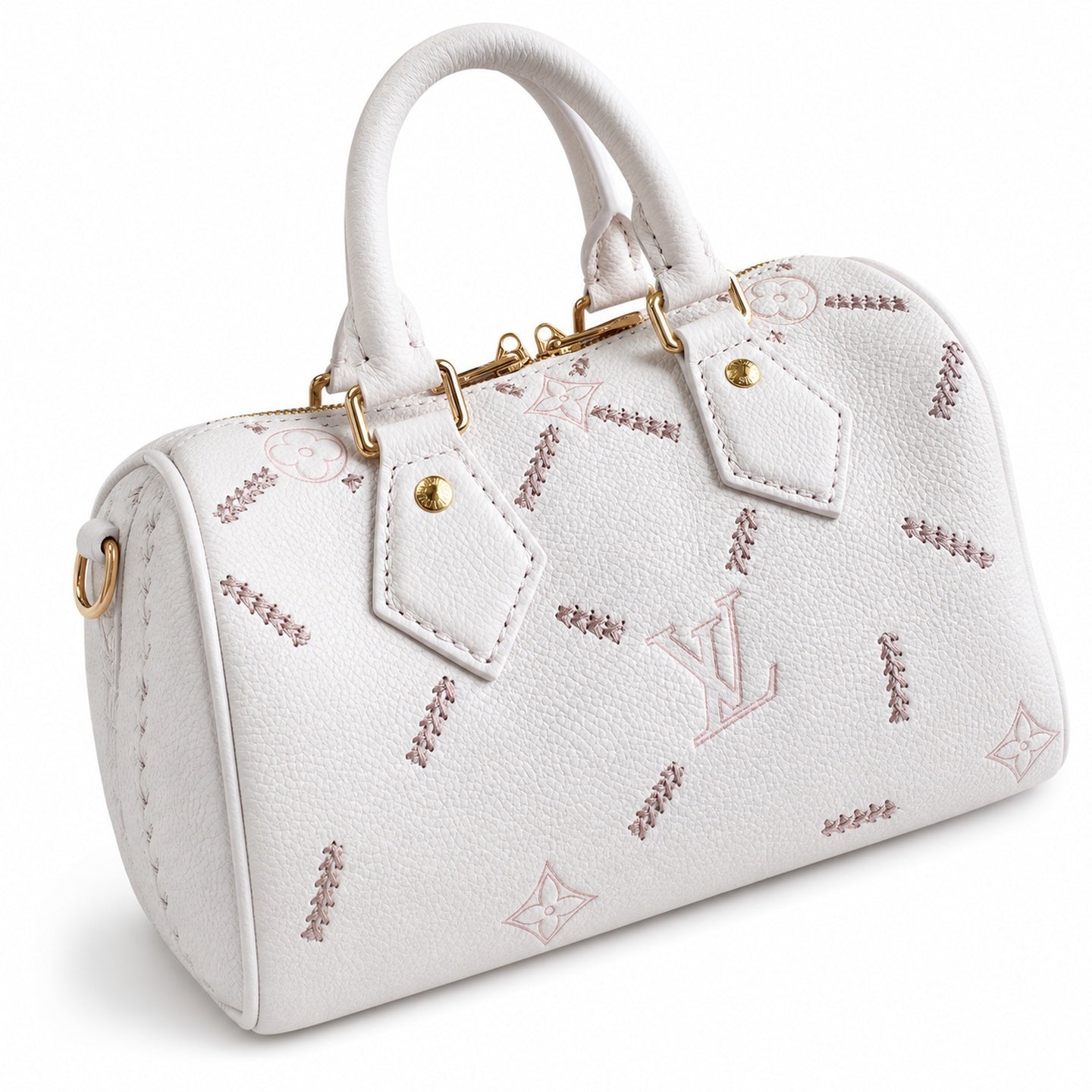 Louis Vuitton Speedy Bandouliere Embroidered Leather Pink Handbag