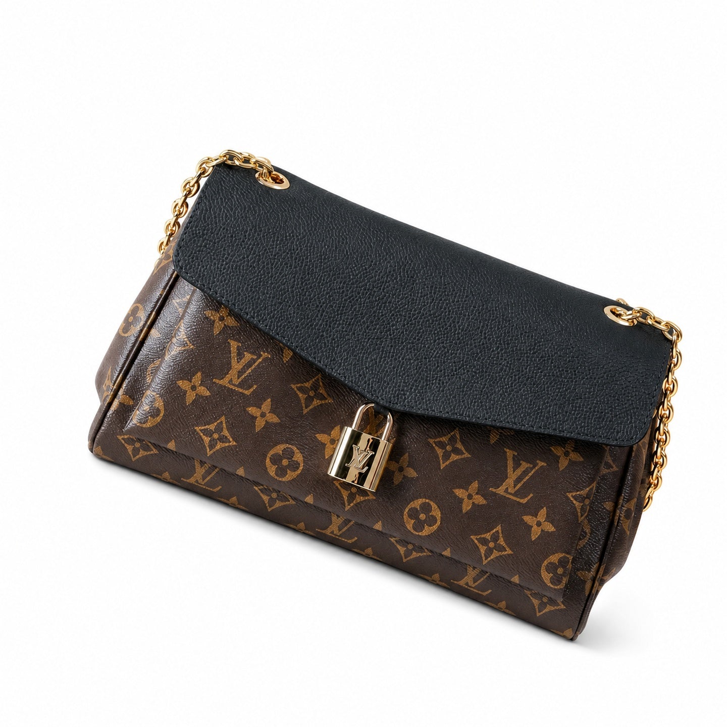 Louis Vuitton Canvas Leather Black Gold Handbag