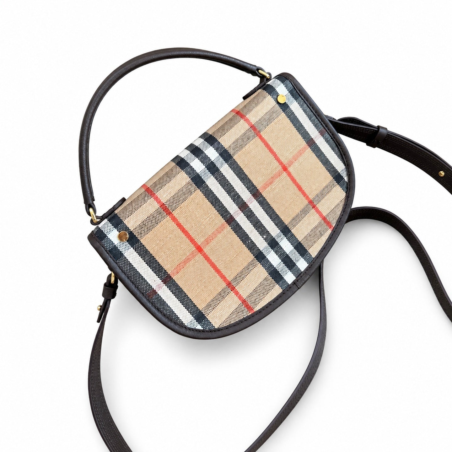 Burberry Highlands Cotton Leather Check Crossbody Bag