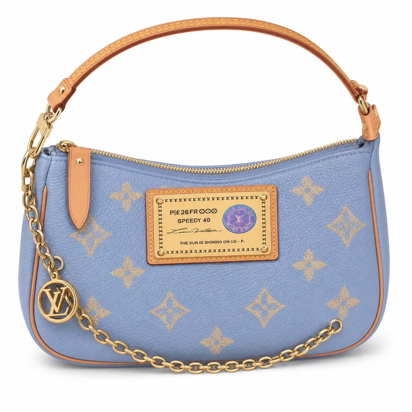 Louis Vuitton Speedy Bandouliere Embroidered Leather Gray Blue Gold Handbag