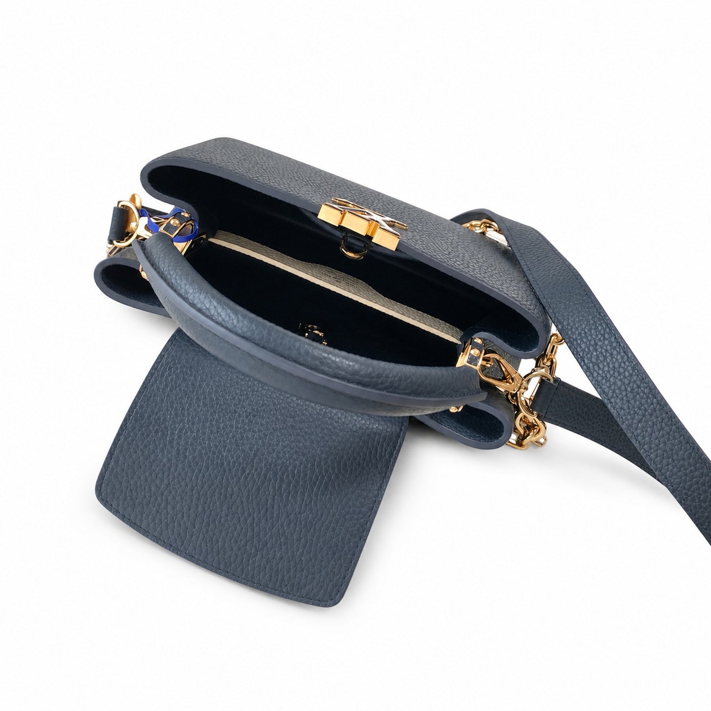 Louis Vuitton Capucines Small Leather Blue Gold Handbag