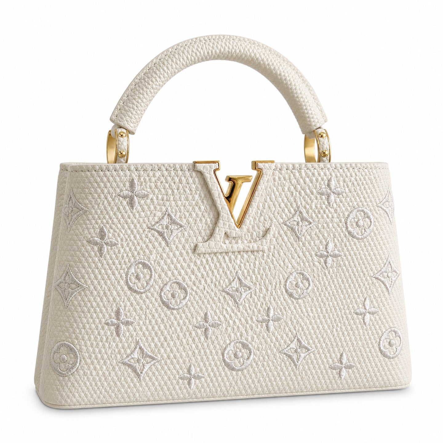 Louis Vuitton Capucines Small Embroidered Leather White Handbag