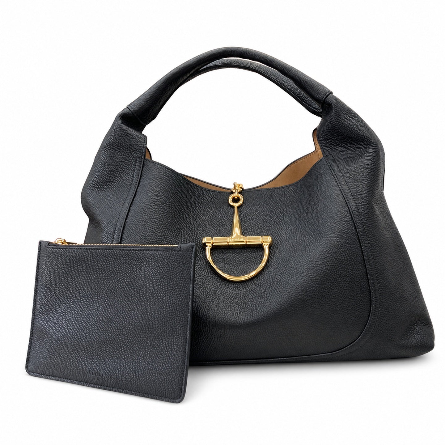 Gucci Horsebit Large Leather Black Brown Gold Bag
