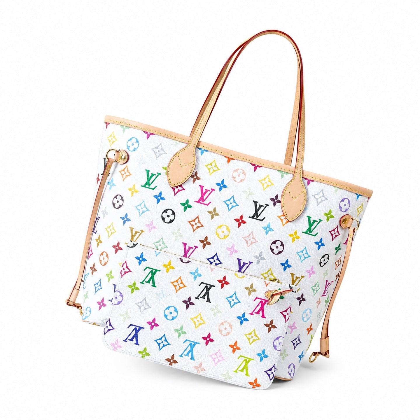 Louis Vuitton Neverfull Medium Canvas Leather White Handbag