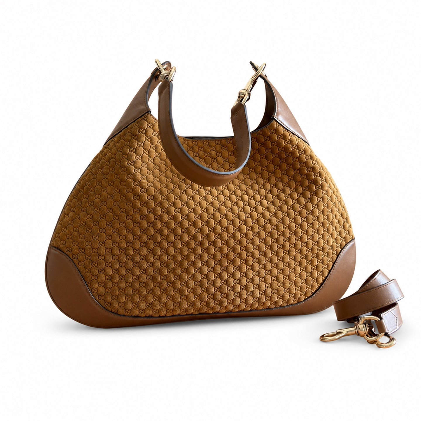 Gucci Suede Velvet Leather Brown Gold Bag
