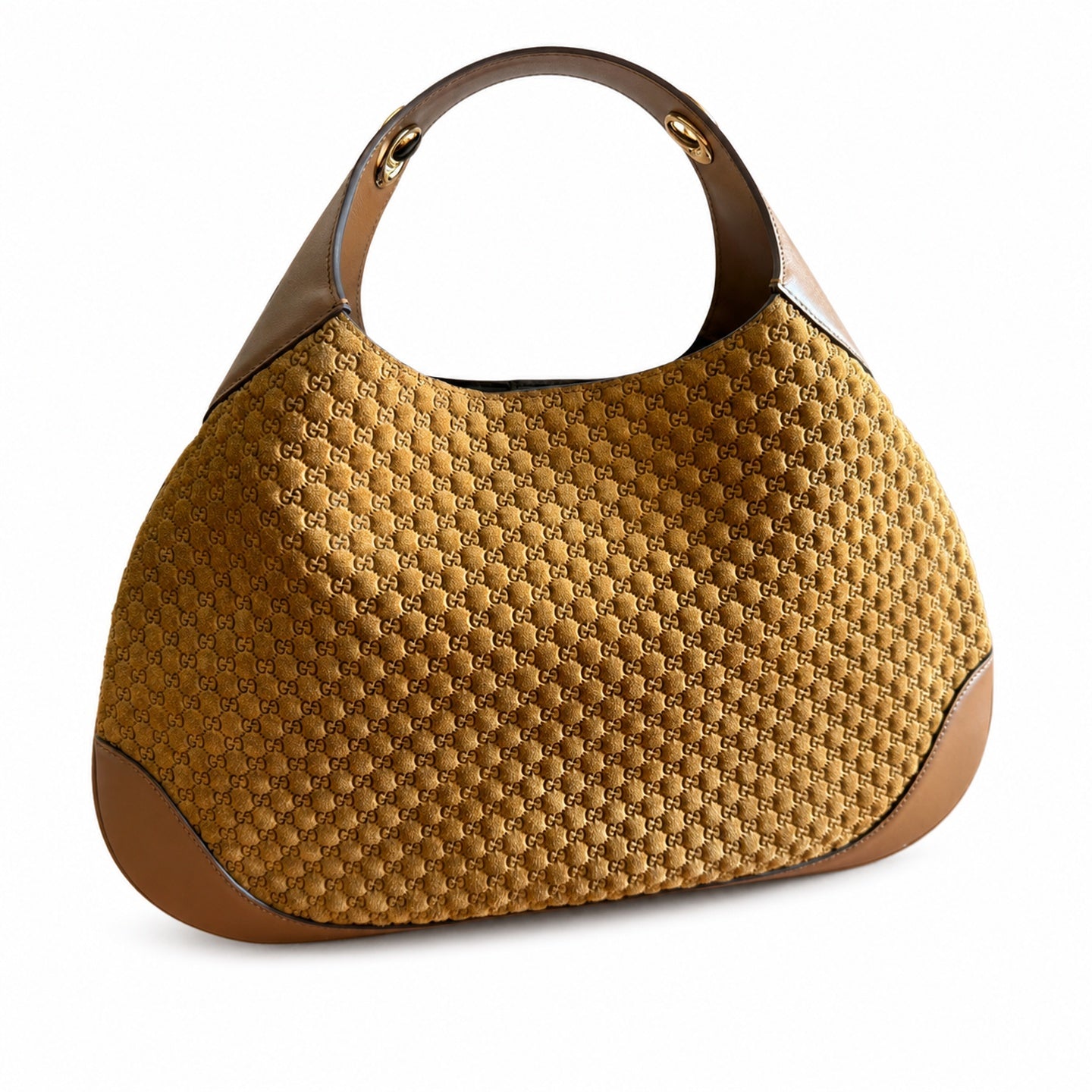 Gucci Suede Velvet Leather Brown Gold Bag