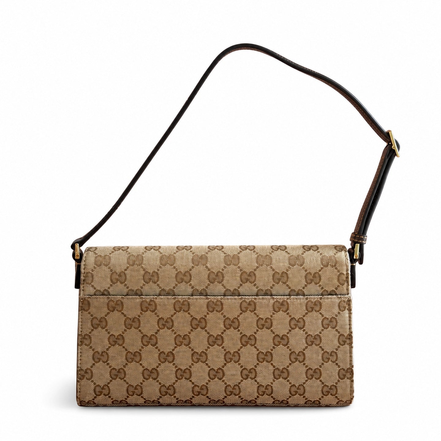 Gucci Horsebit Canvas Leather Brown Gold Shoulder Bag