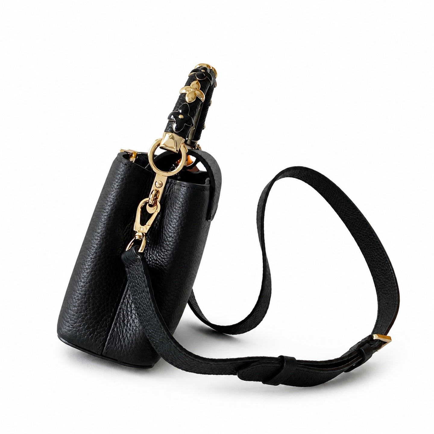 Louis Vuitton Capucines Mini Leather Black Yellow Gold Handbag
