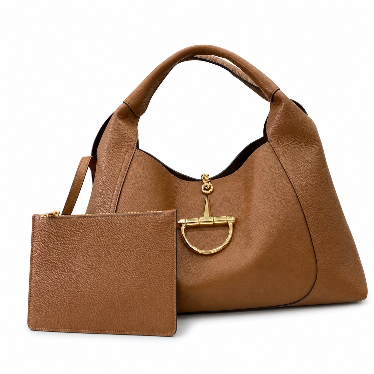 Gucci Horsebit Large Leather Brown Gold Bag