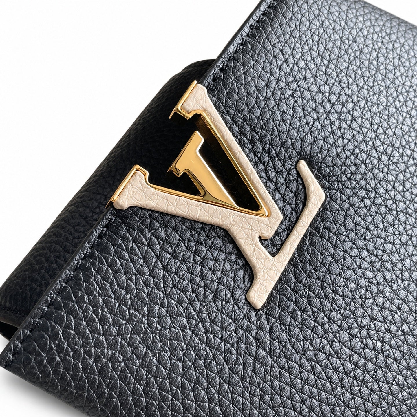 Louis Vuitton Capucines Mini Leather Black White Gold Handbag