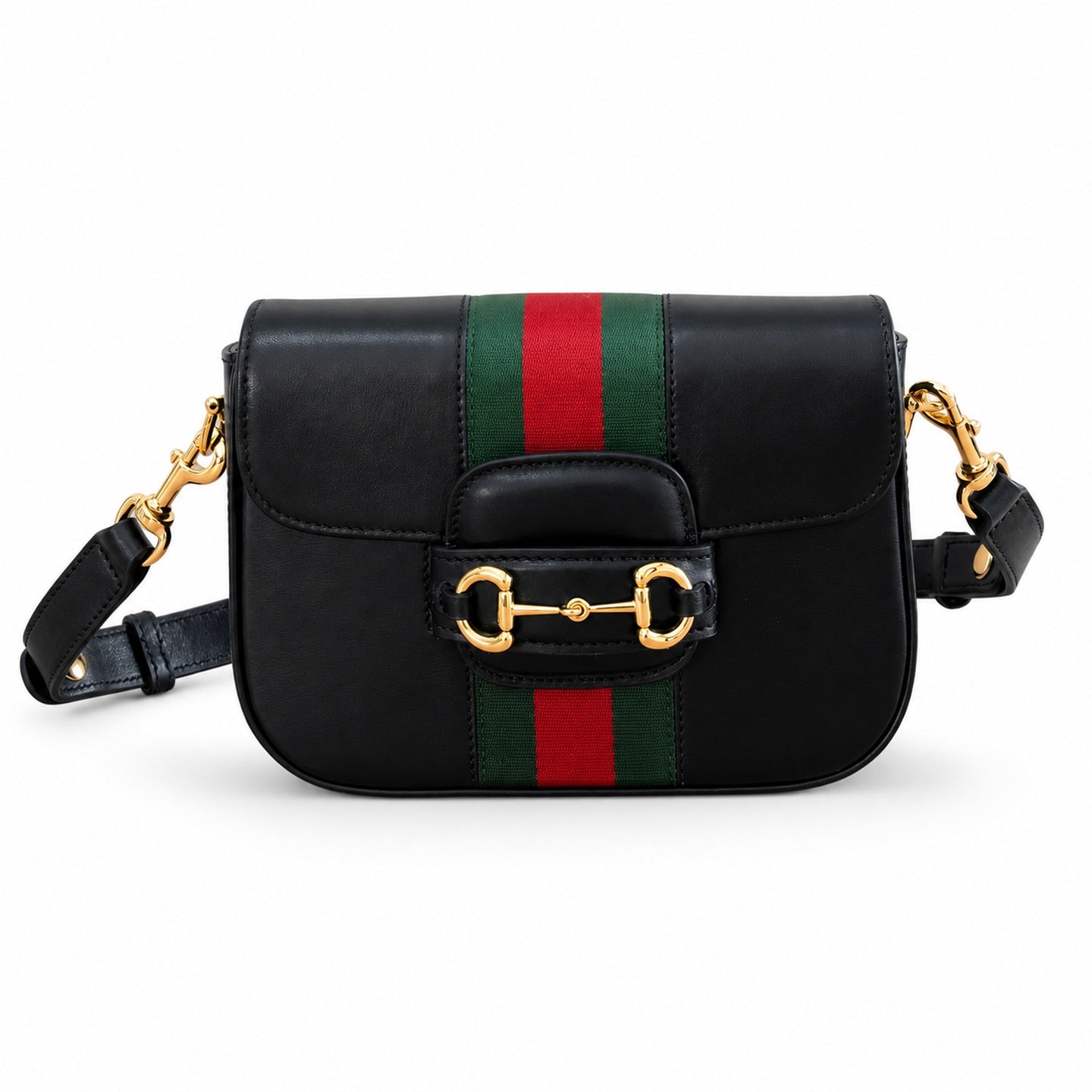 Gucci Horsebit 1955 Canvas Leather Black Beige Brown Gold Bag