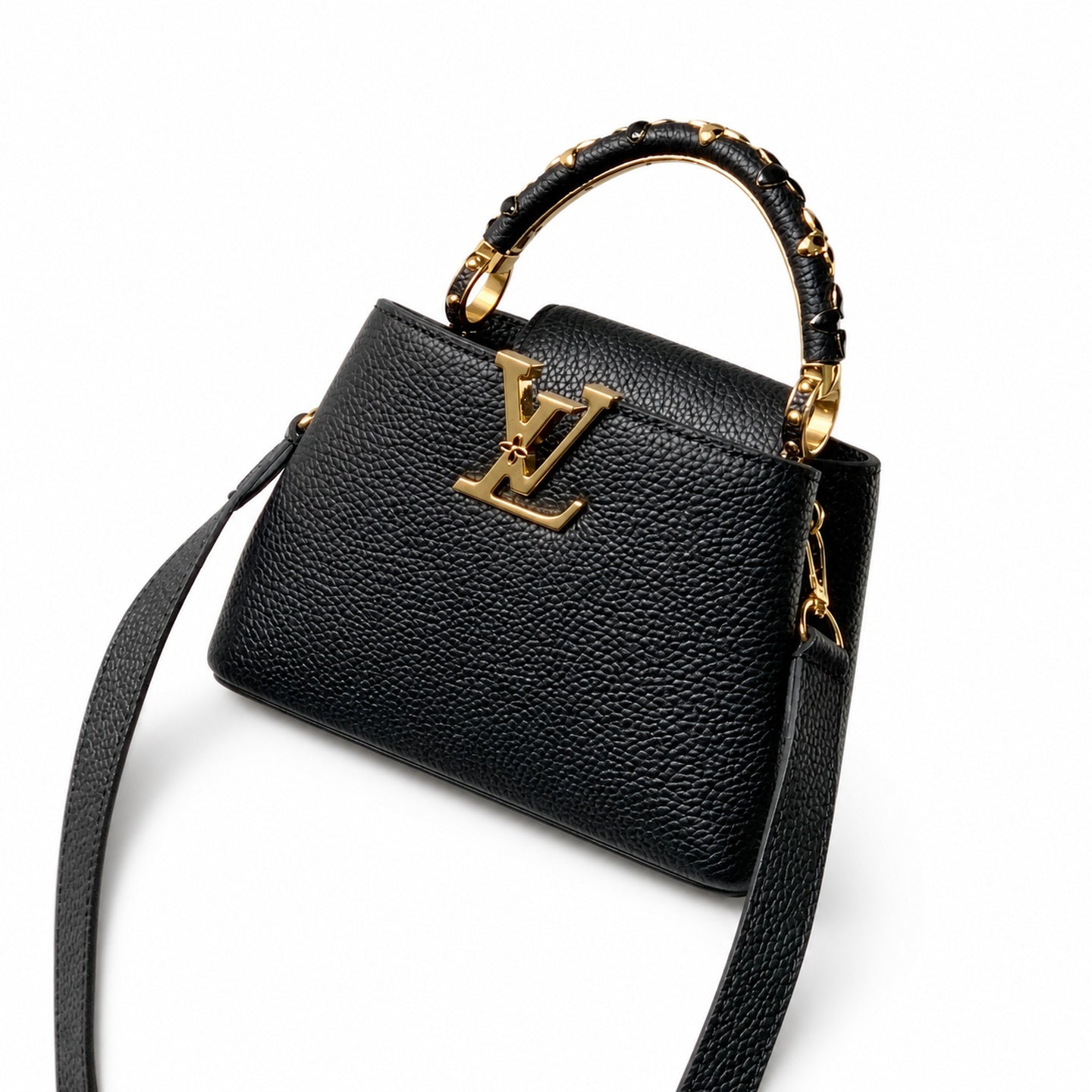 Louis Vuitton Capucines Mini Leather Black Gold Handbag