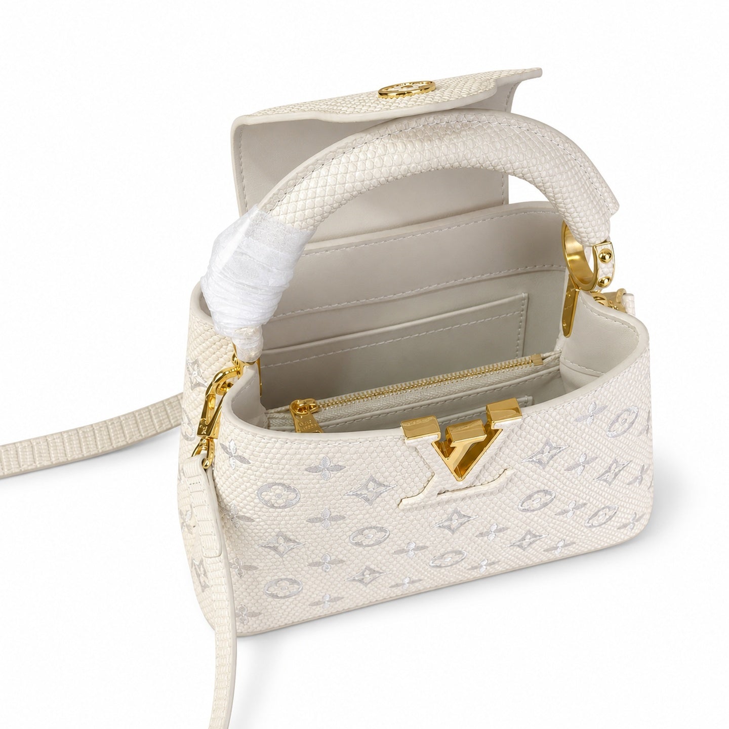 Louis Vuitton Capucines Mini Jacquard Leather White Handbag