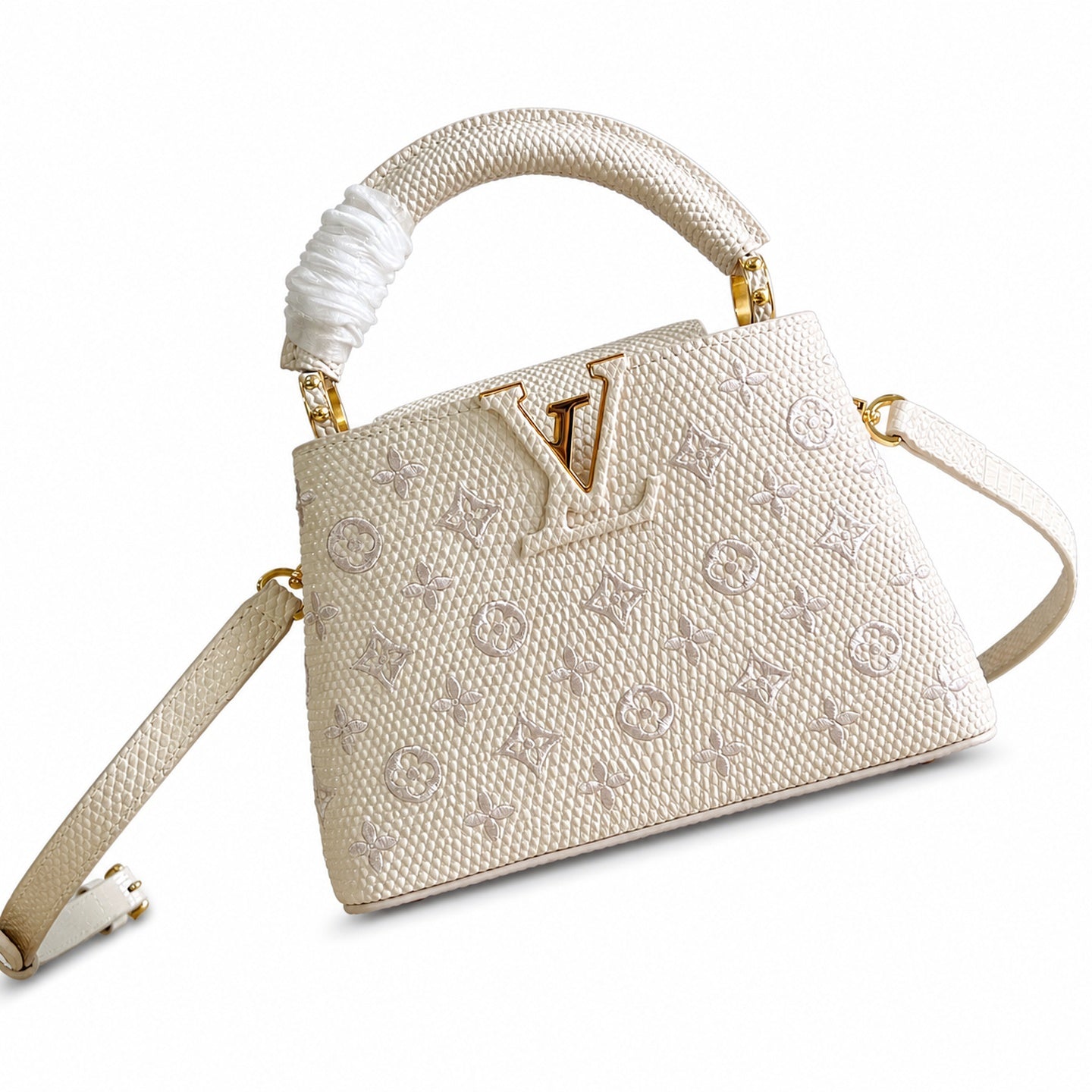 Louis Vuitton Capucines Mini Embroidered Leather White Handbag
