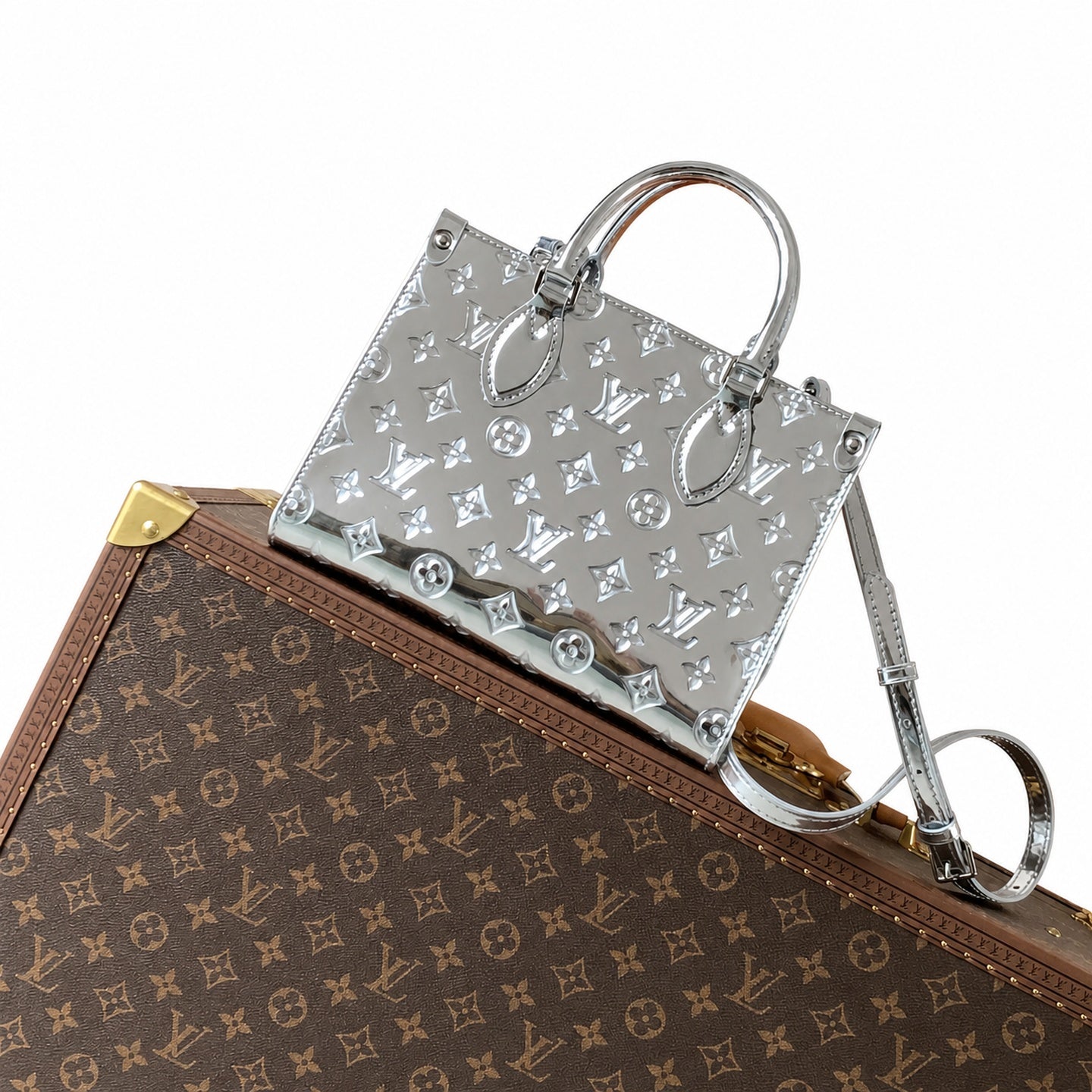 Louis Vuitton OnTheGo Small Cotton Canvas Silver Handbag