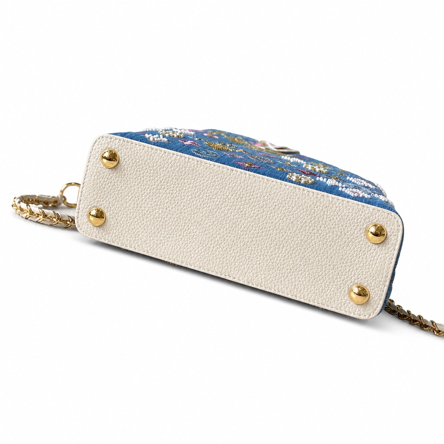 Louis Vuitton Capucines Embroidered Denim Leather White Handbag