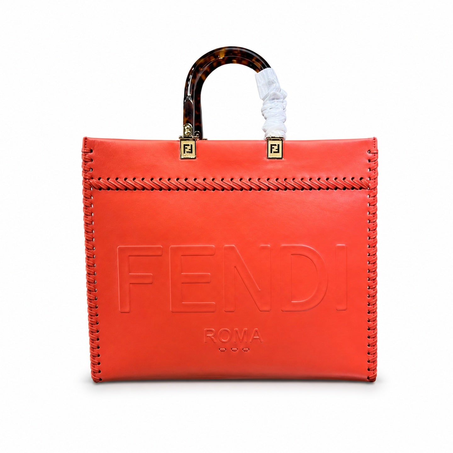 Fendi Sunshine Embroidered Leather Red Tote Bag
