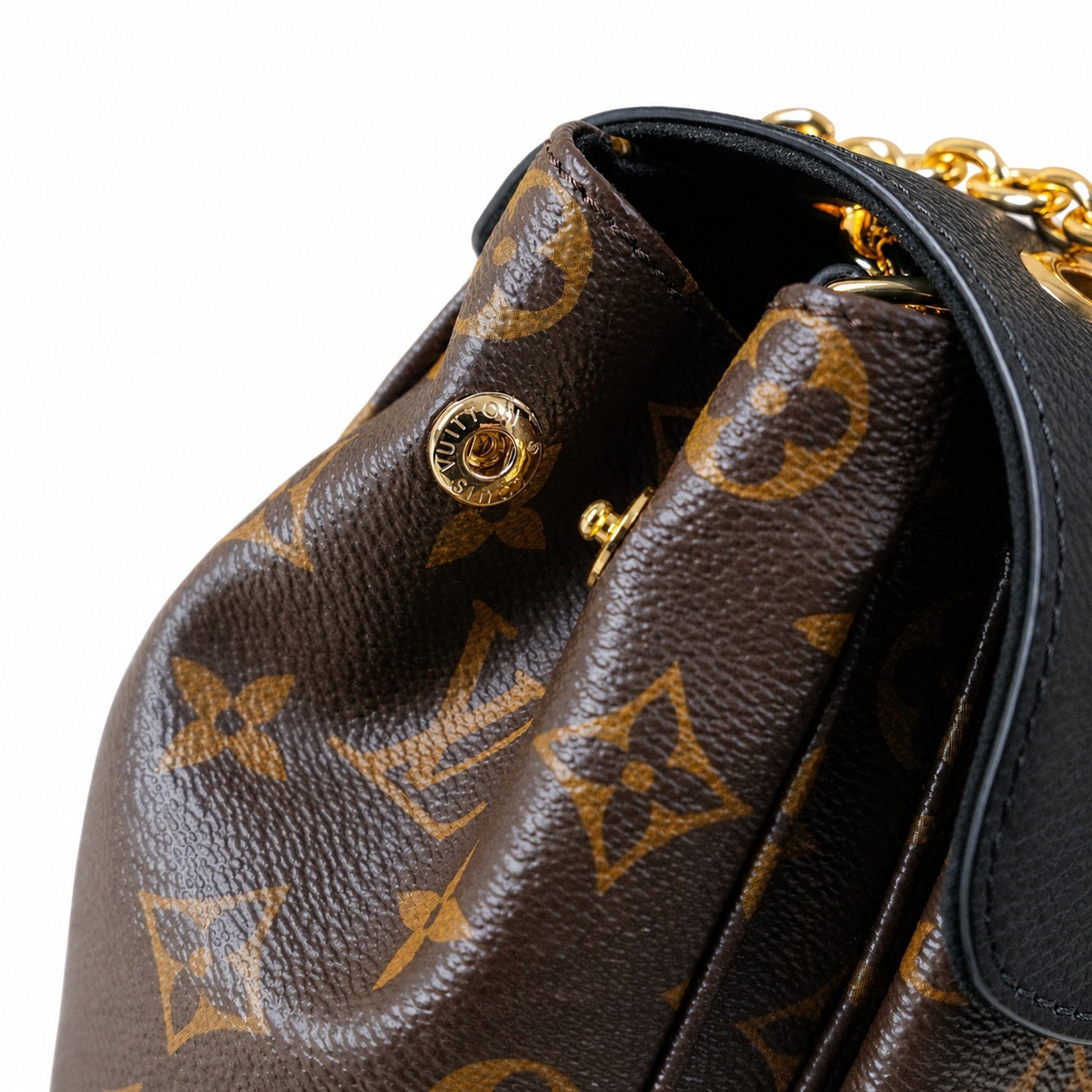 Louis Vuitton Canvas Leather Black Gold Handbag