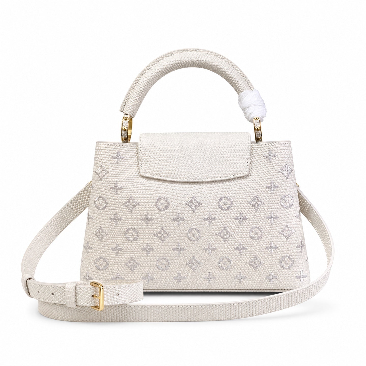 Louis Vuitton Capucines Jacquard Leather White Handbag