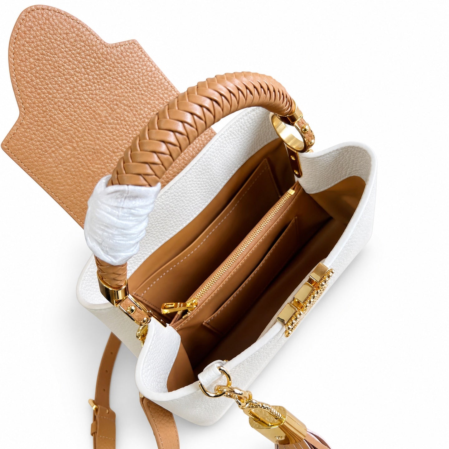 Louis Vuitton Capucines Small Leather White Brown Handbag