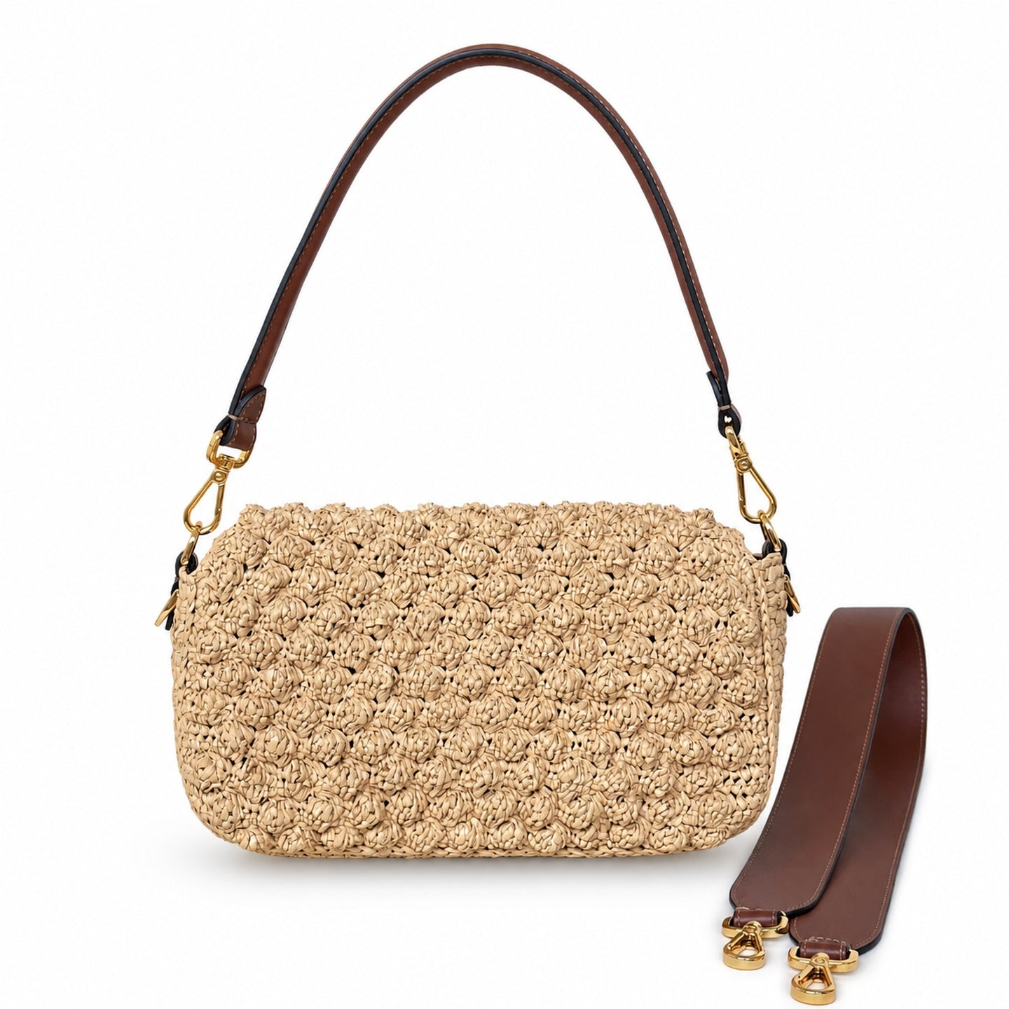 Fendi Baguette Raffia Leather Brown Handbag