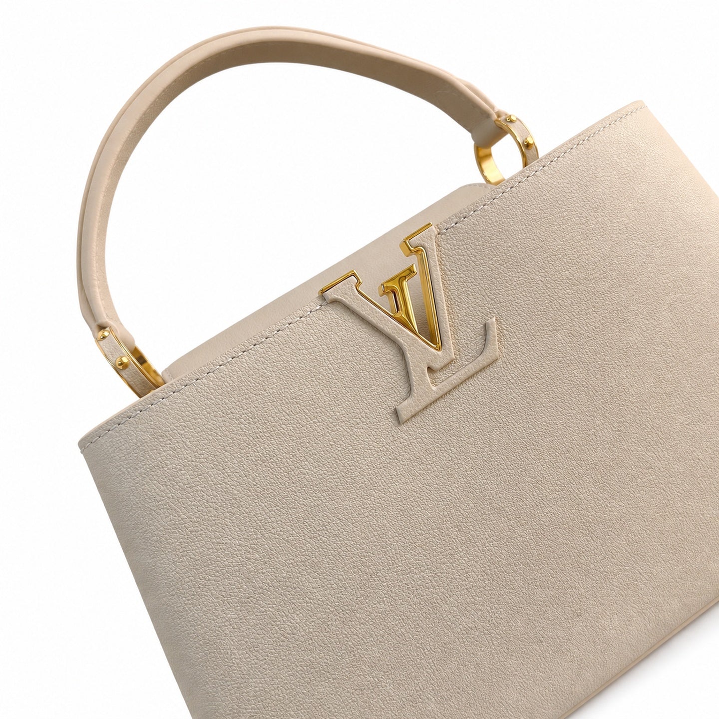 Louis Vuitton Capucines Medium Suede Leather White Brown Handbag