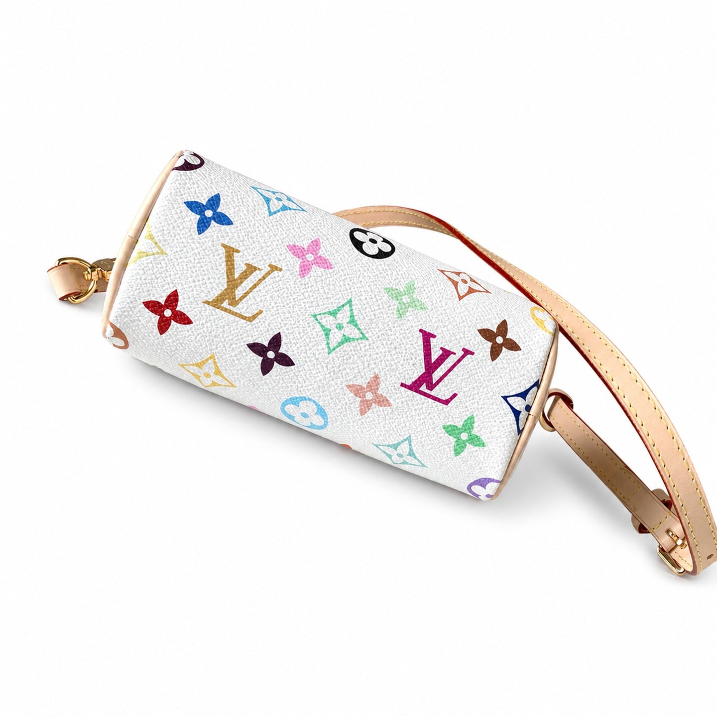 Louis Vuitton Speedy Takashi Murakami Canvas Leather White Handbag