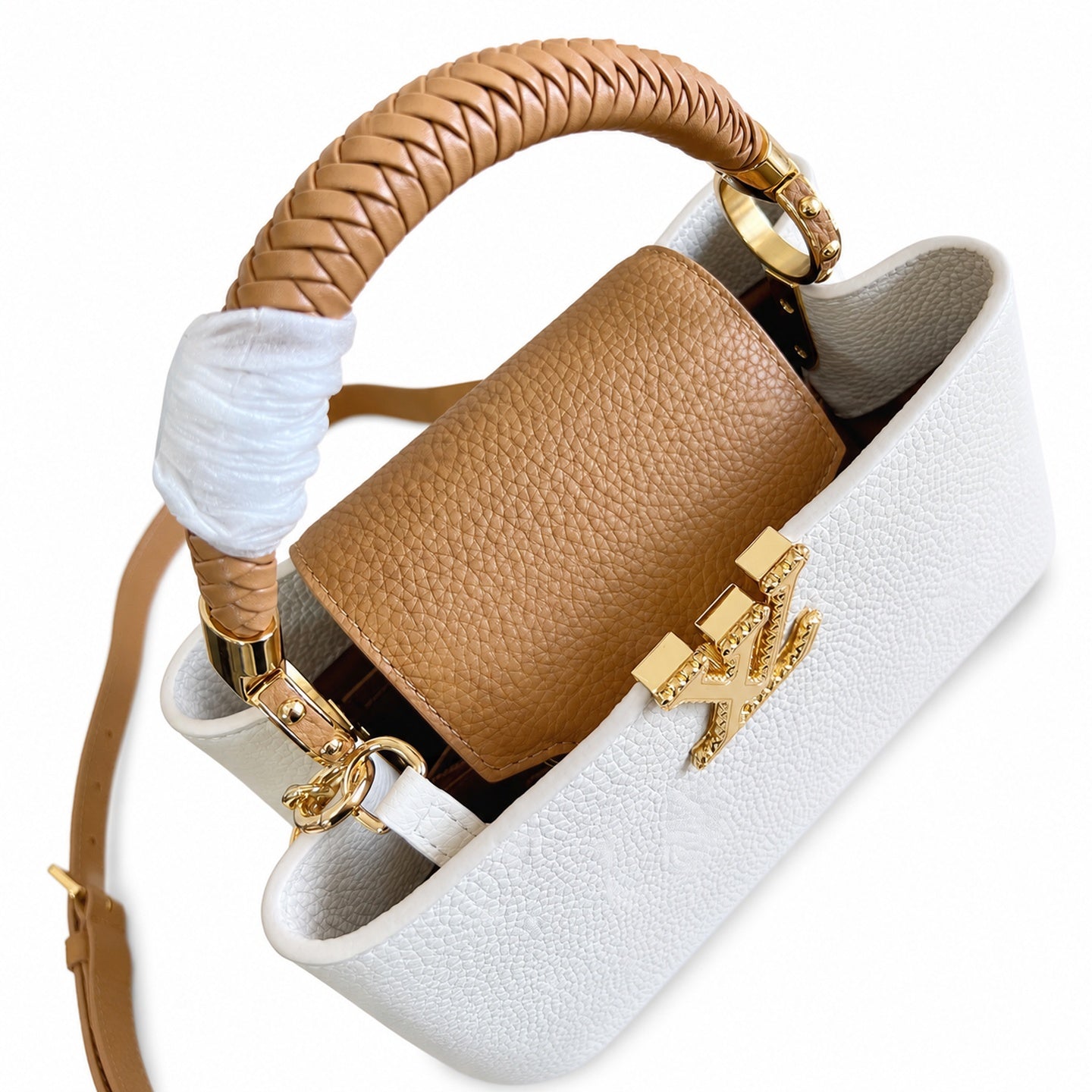 Louis Vuitton Capucines Small Leather White Brown Handbag