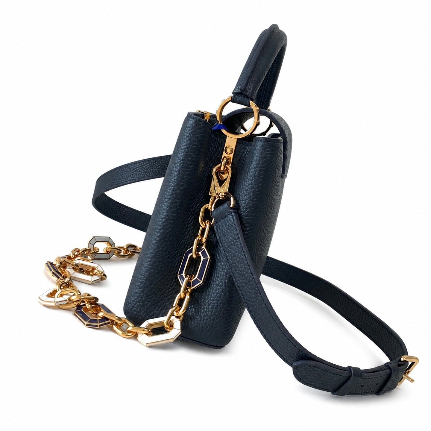 Louis Vuitton Capucines Small Leather Blue Gold Handbag