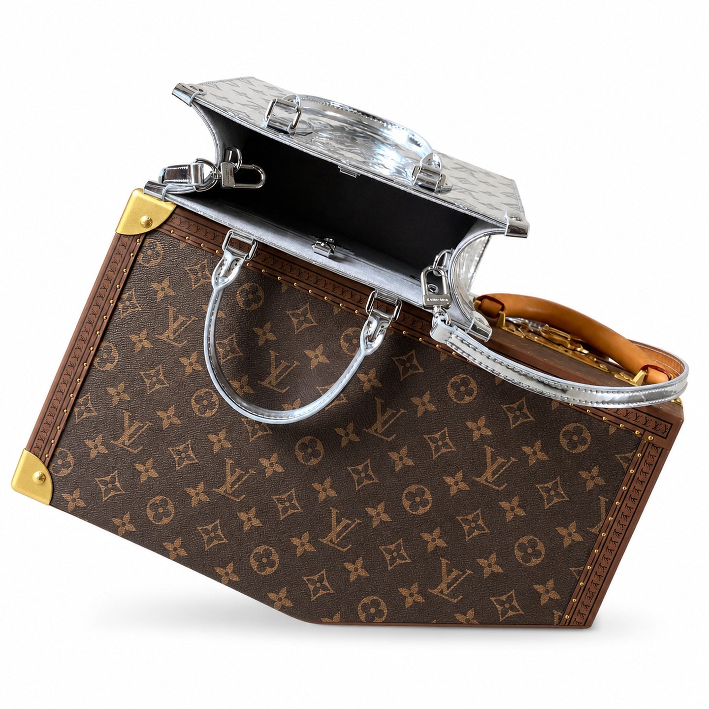 Louis Vuitton OnTheGo Small Cotton Canvas Silver Handbag