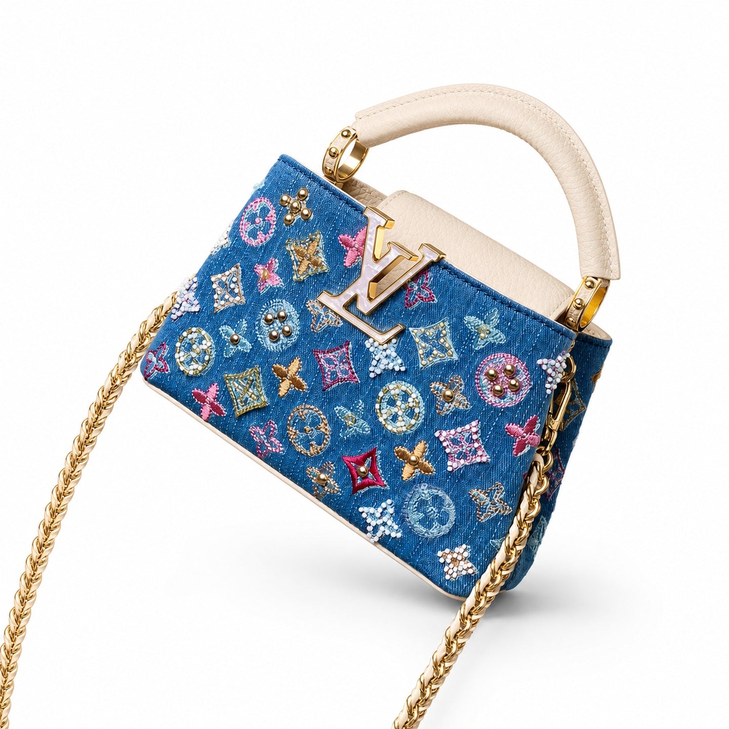 Louis Vuitton Capucines Mini Embroidered Denim Leather Handbag