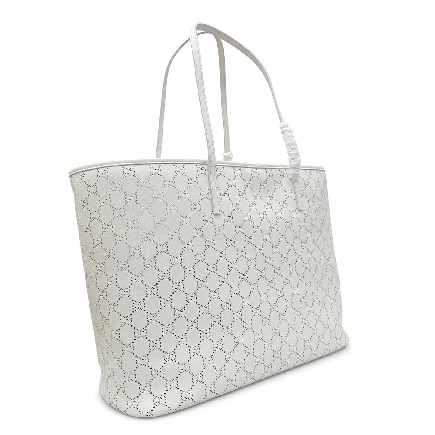 Gucci Suede Leather White Beige Gold Tote Bag