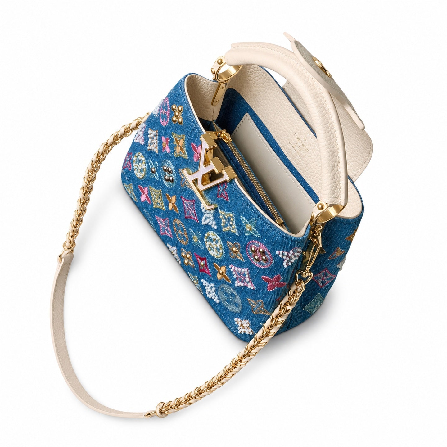 Louis Vuitton Capucines Mini Embroidered Denim Leather Handbag