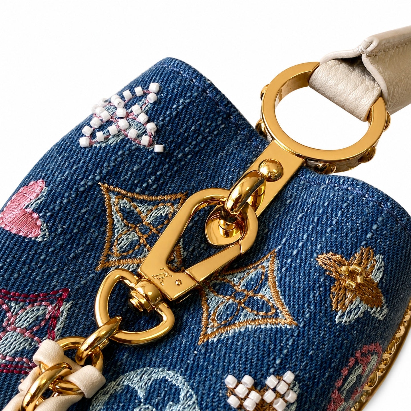 Louis Vuitton Mini Embroidered Cotton Denim Leather Handbag