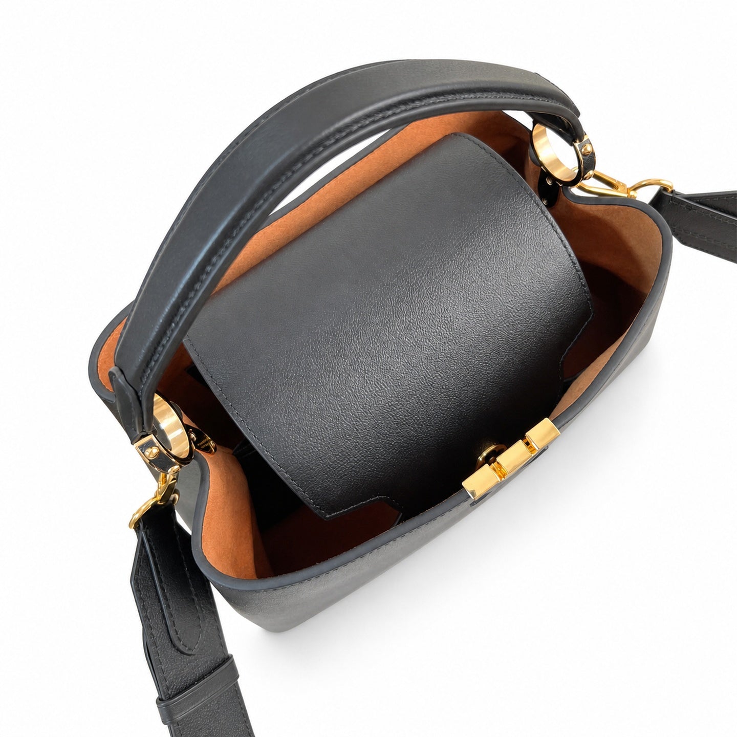Louis Vuitton Capucines Medium Suede Leather Black Brown Handbag