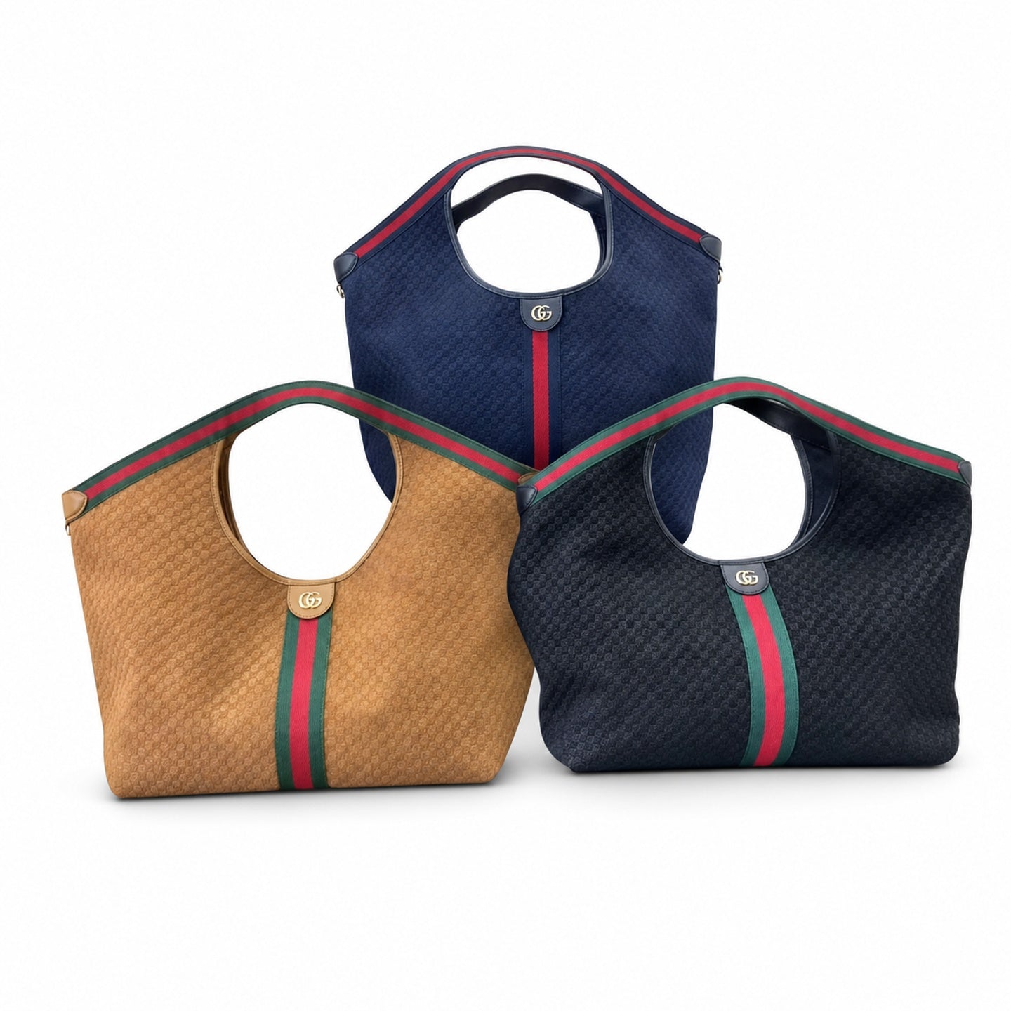 Gucci Giglio Large Leather Black Brown Blue Tote Bag