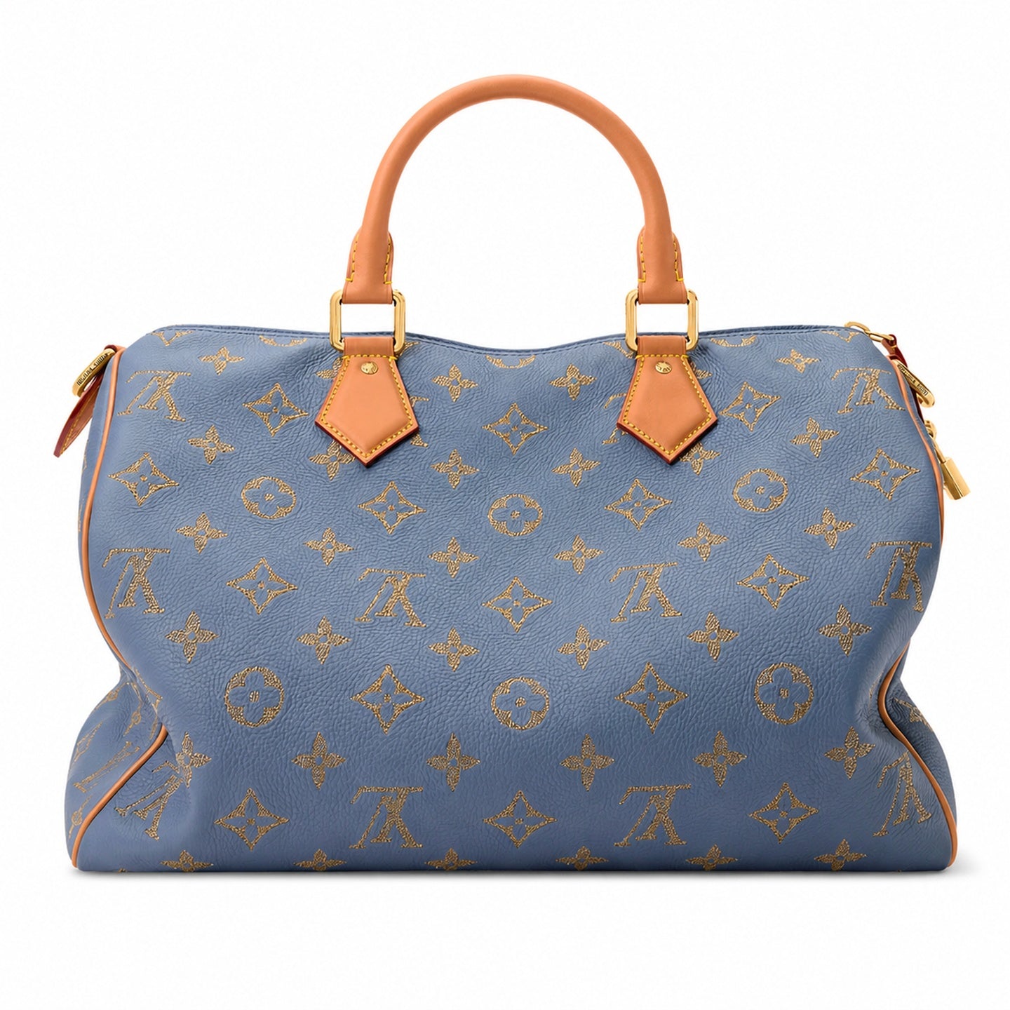 Louis Vuitton Speedy Bandouliere Embroidered Leather Gray Blue Gold Handbag