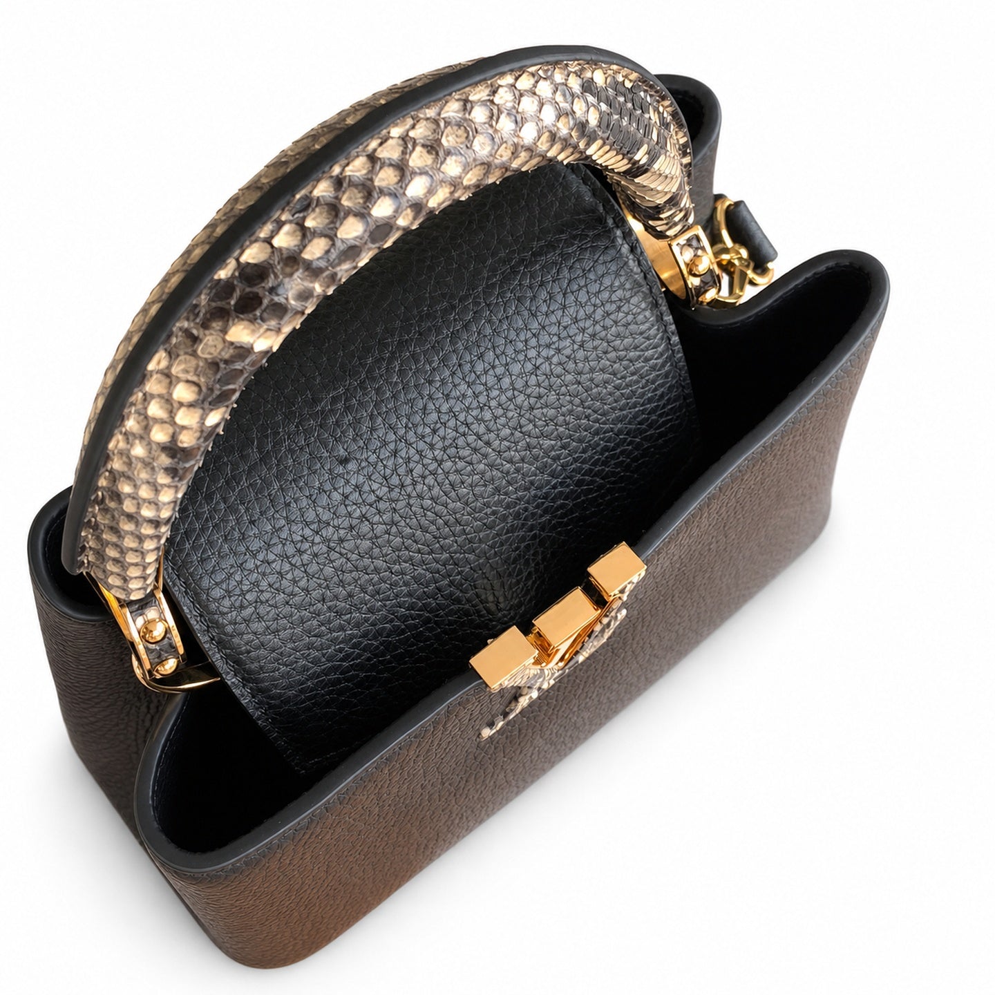 Louis Vuitton Capucines Mini Snakeskin Leather Black Gold Handbag