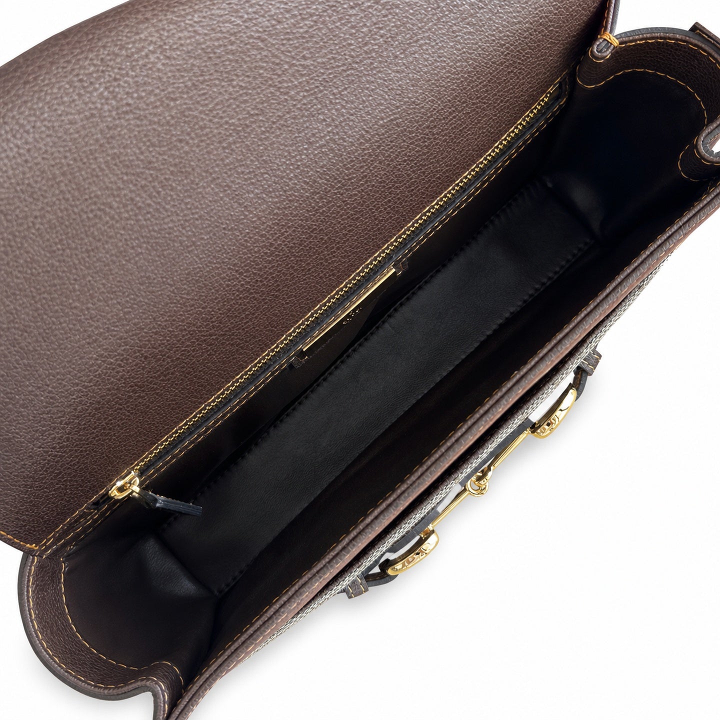 Gucci Horsebit Canvas Leather Brown Gold Shoulder Bag