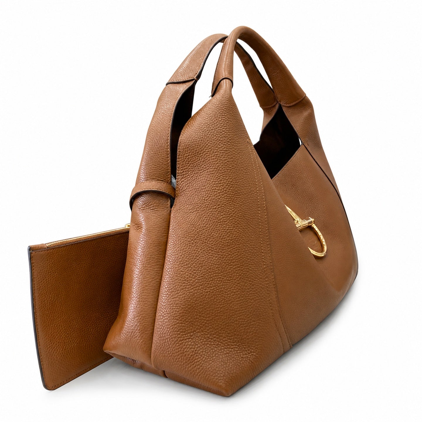 Gucci Horsebit Large Leather Brown Gold Bag