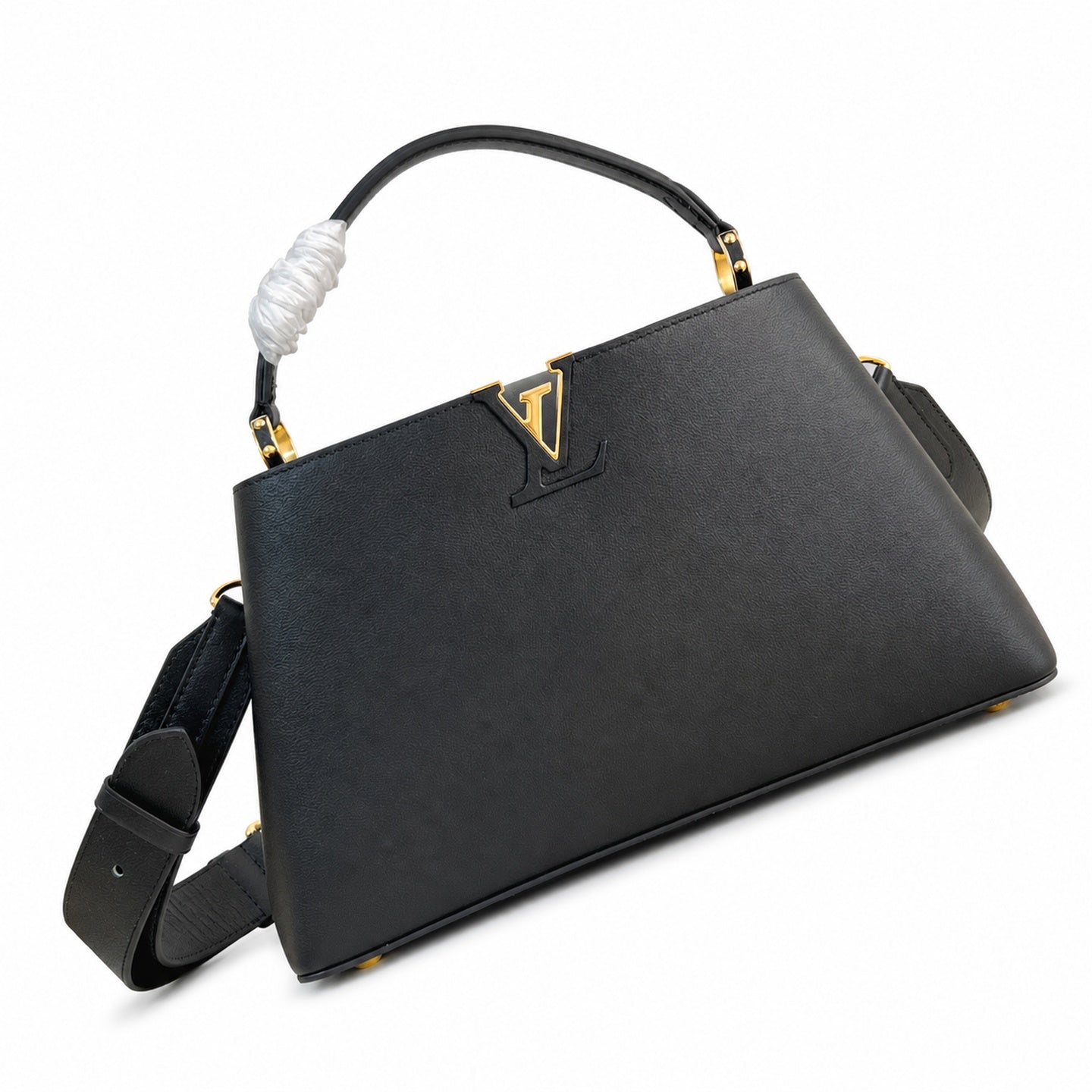 Louis Vuitton Capucines Medium Suede Leather Black Brown Handbag