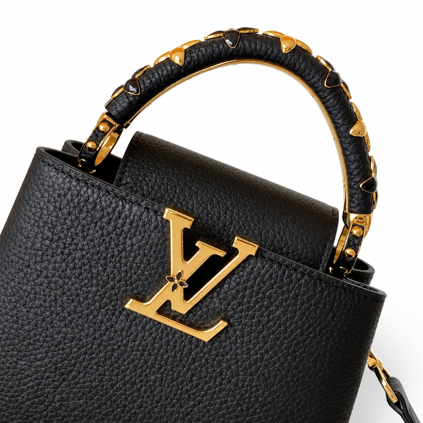 Louis Vuitton Capucines Mini Leather Black Yellow Gold Handbag