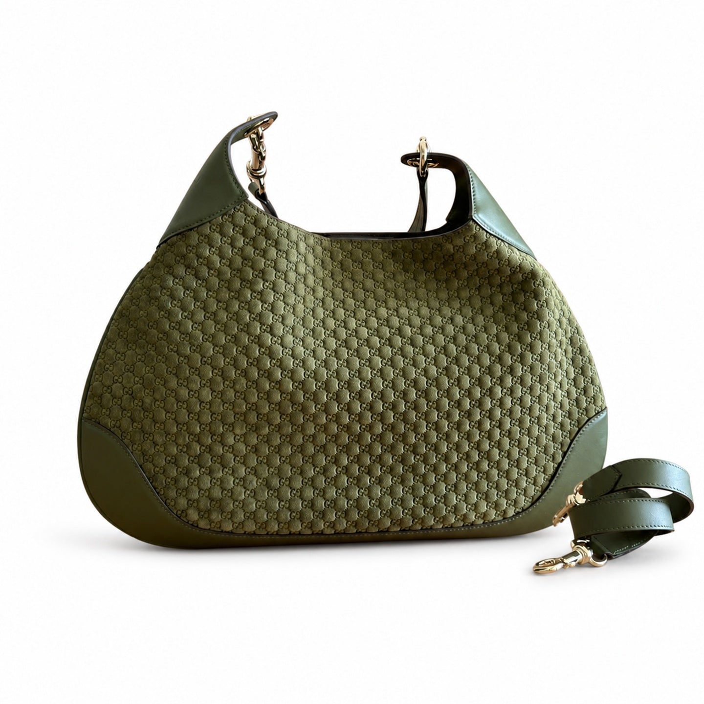Gucci Suede Velvet Leather Brown Green Gold Bag