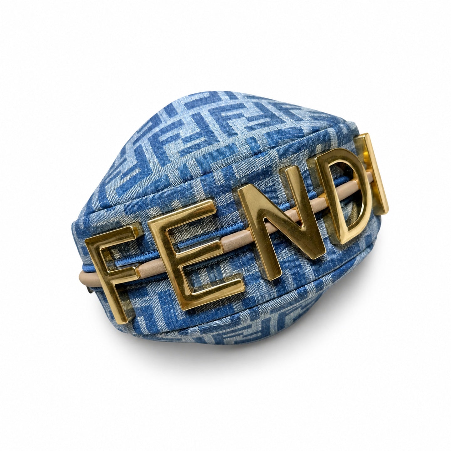 Fendi Mini Denim Leather Beige Blue Hobo Bag