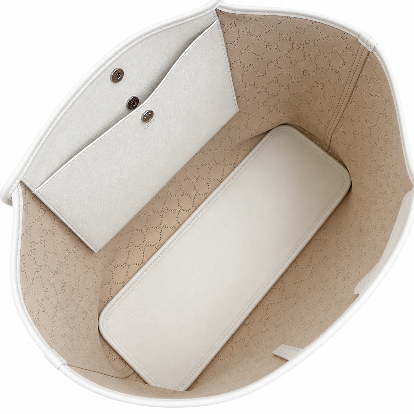 Gucci Suede Leather White Beige Gold Tote Bag