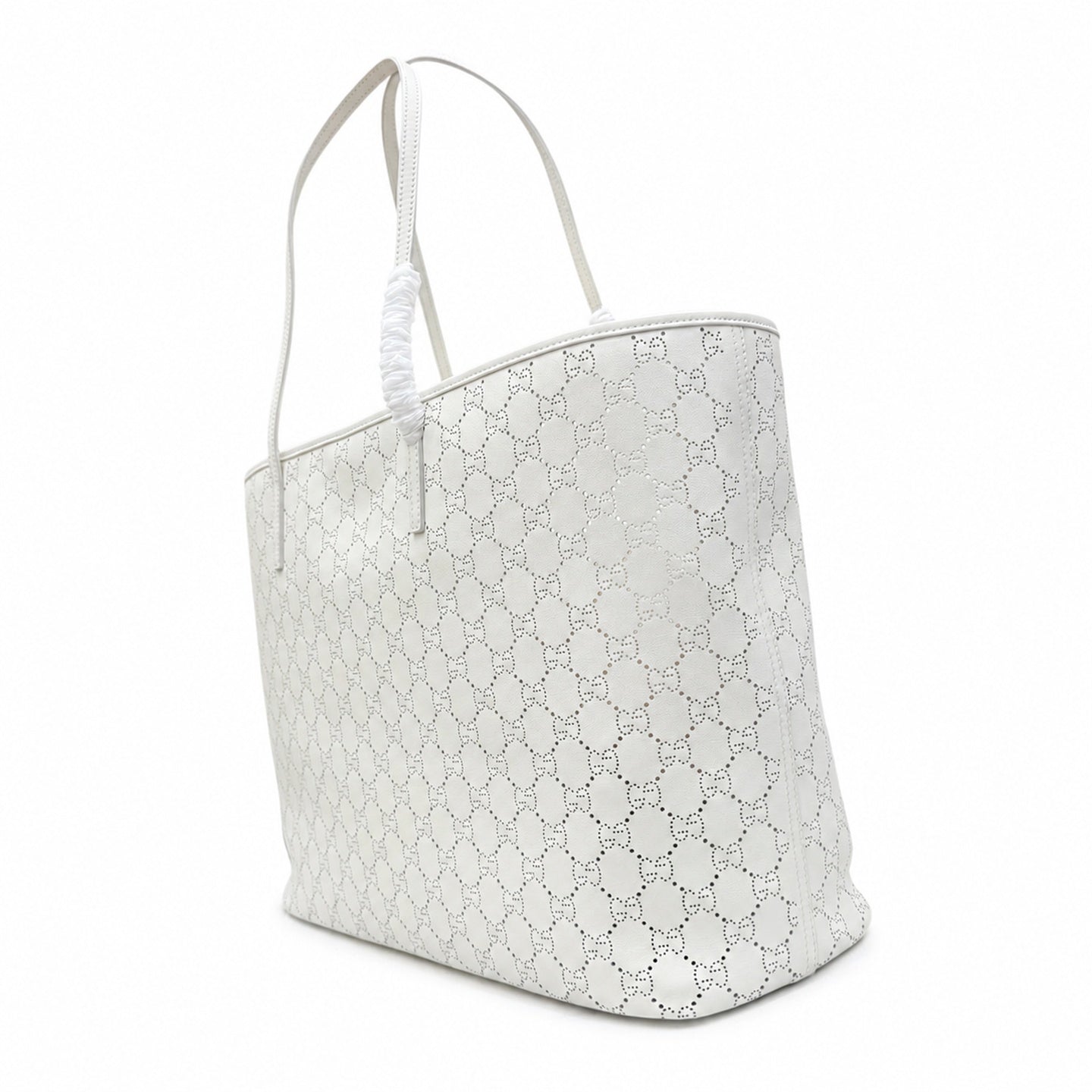 Gucci Suede Leather White Beige Gold Tote Bag