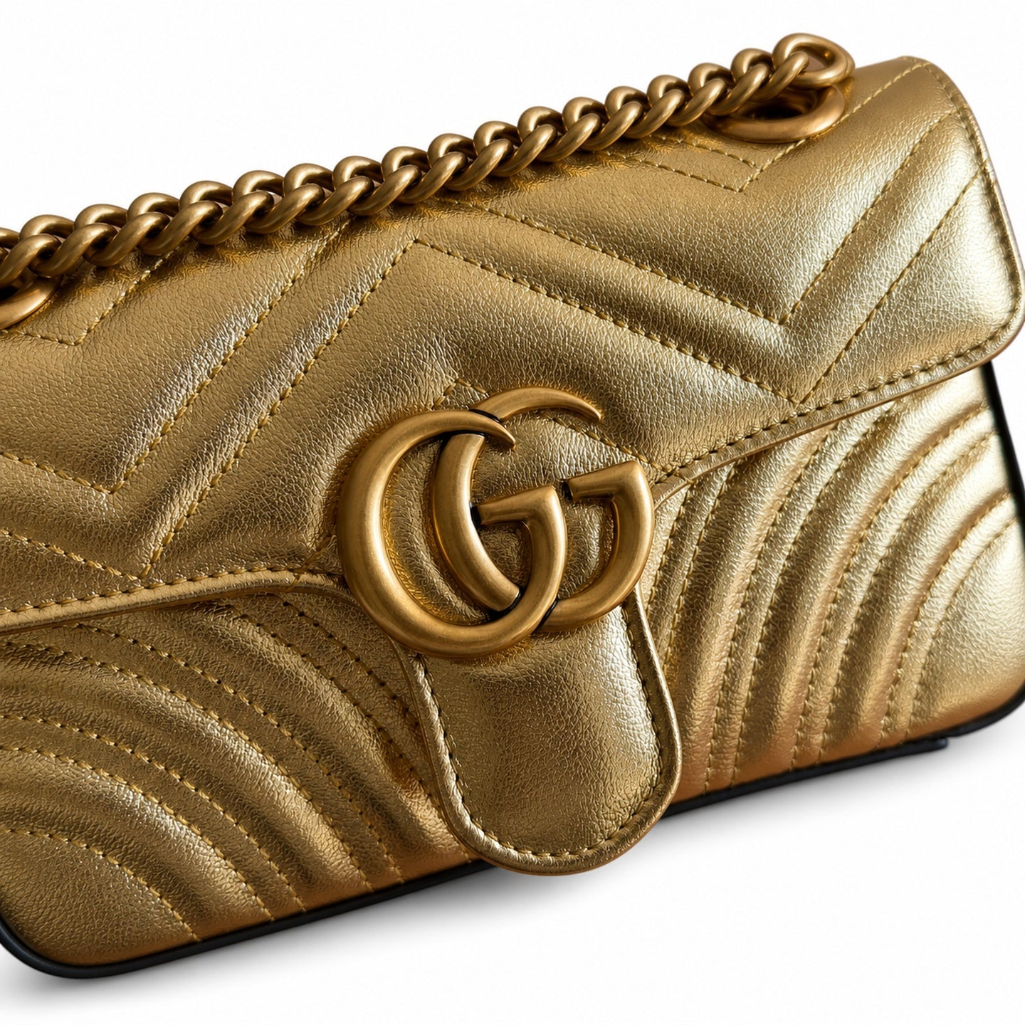 Gucci GG Marmont Leather Gold Handbag