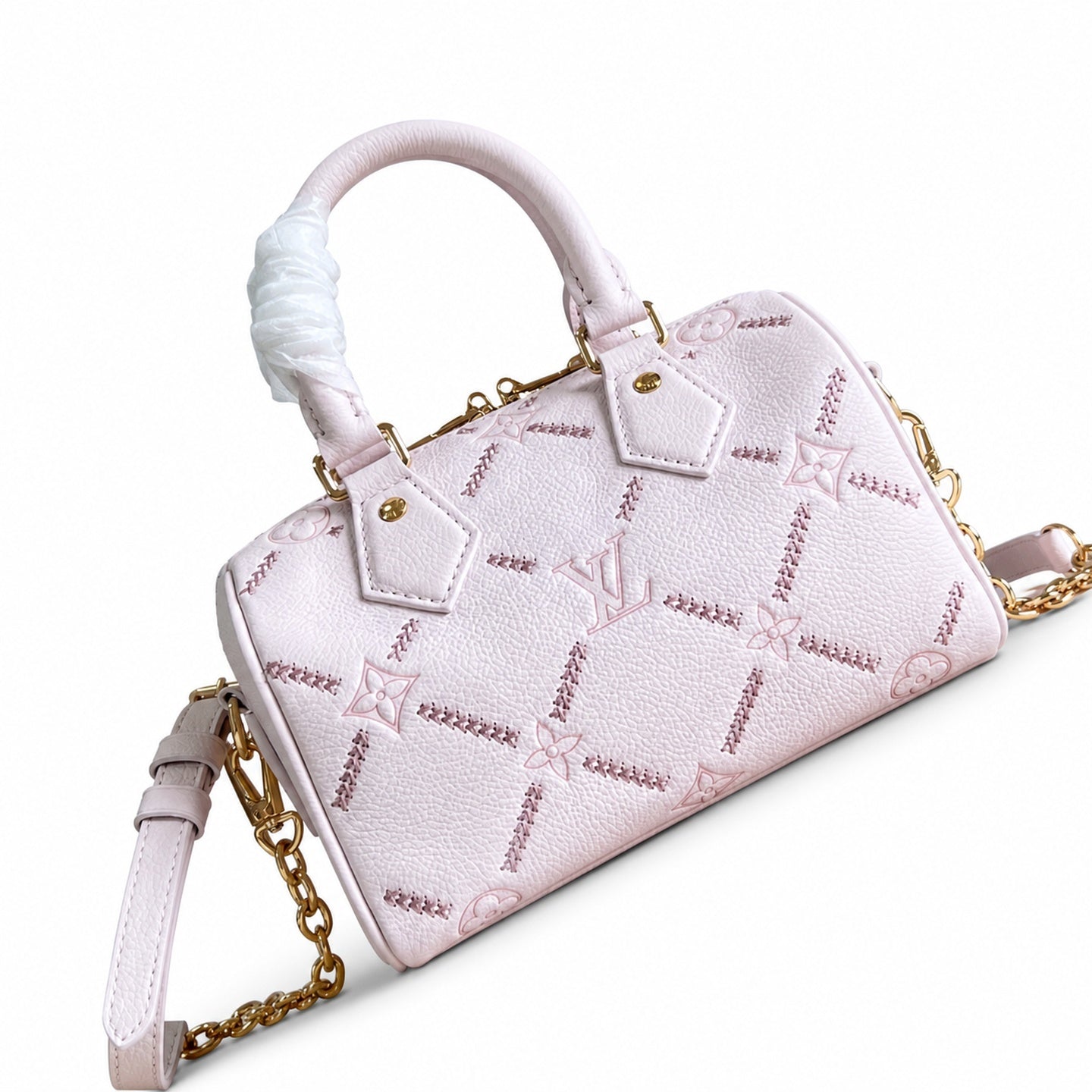Louis Vuitton Speedy Bandouliere Embroidered Leather Pink Handbag