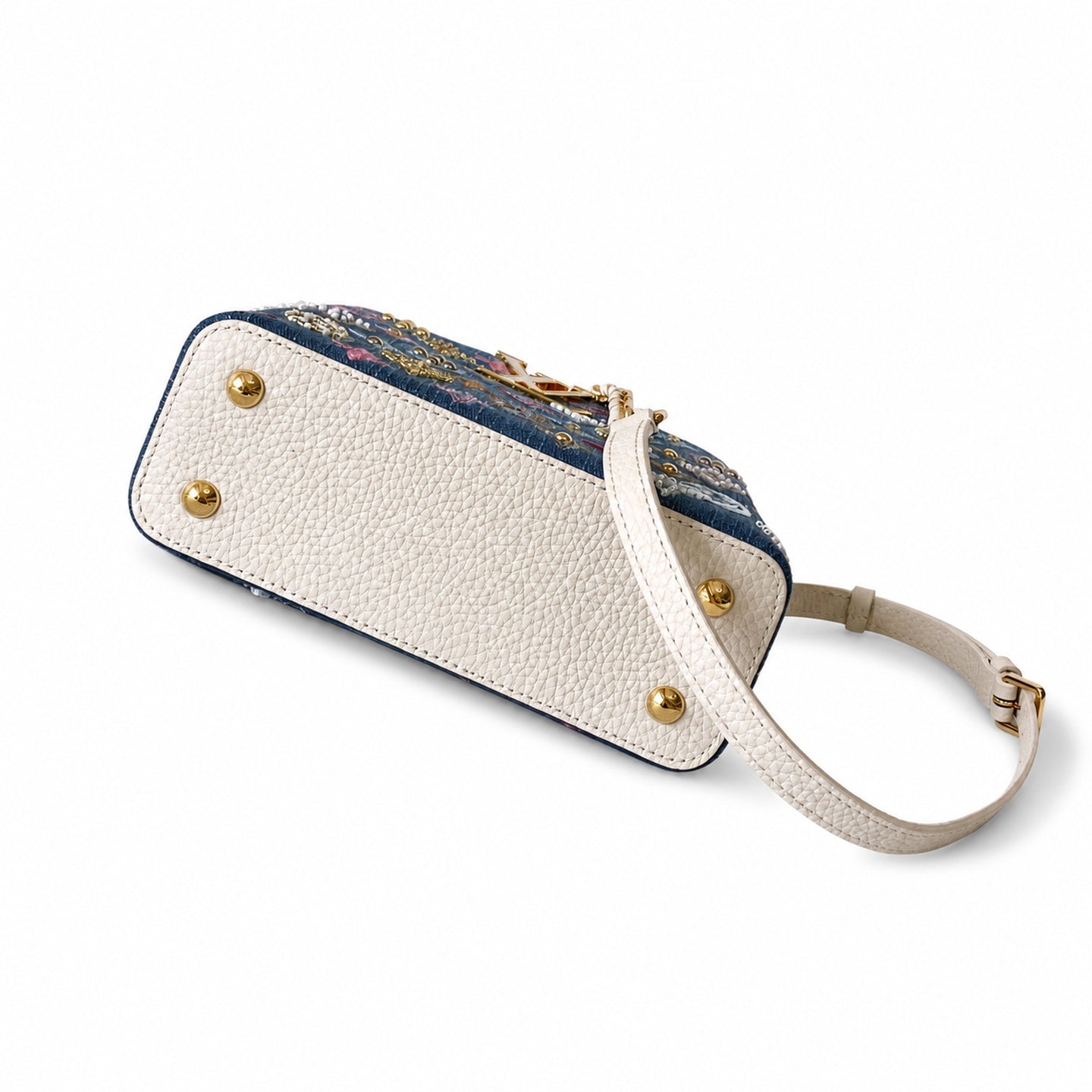 Louis Vuitton Mini Embroidered Cotton Denim Leather Handbag
