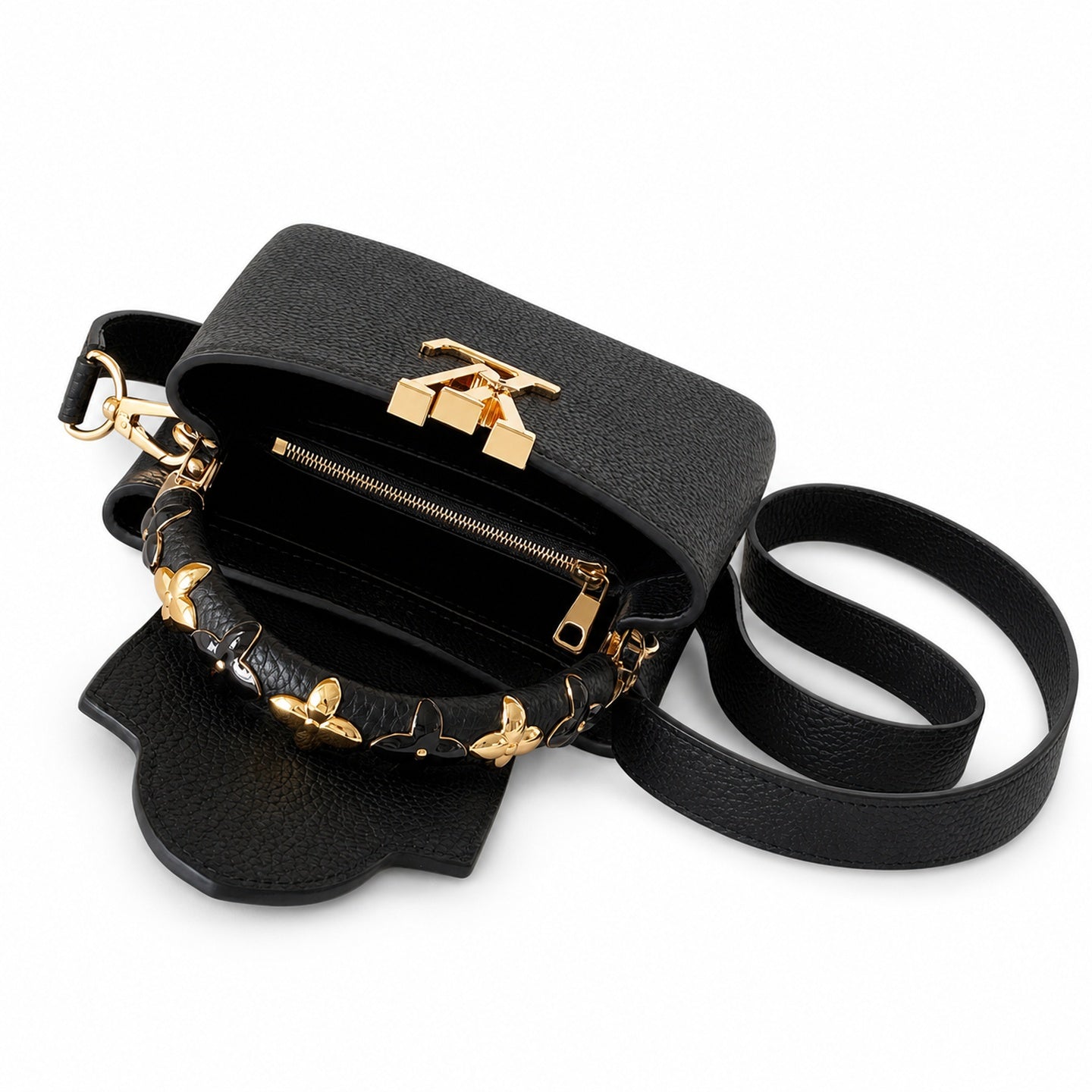 Louis Vuitton Capucines Mini Leather Black Yellow Gold Handbag